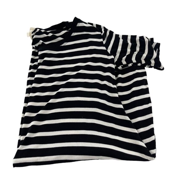 Greige Black & White Striped Short Sleeve Swing Dress Large Beach Stretch - Picture 6 of 8